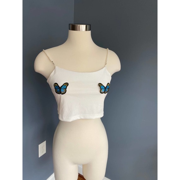 white ribbed crop top w/ butterflies - Picture 9 of 9